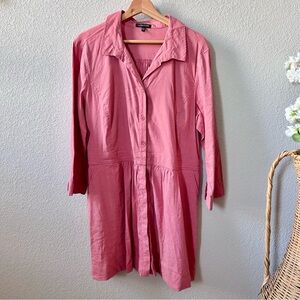 Eileen Fisher Organic Linen Shirtdress Size XL Coral Pink 3/4 Length Sleeve